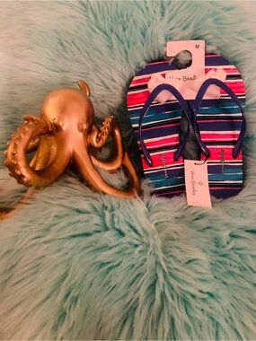 Vera Bradley Paradise Stripe Pink Blue Flip Flop Sandals Women’s M 7/8 Retired